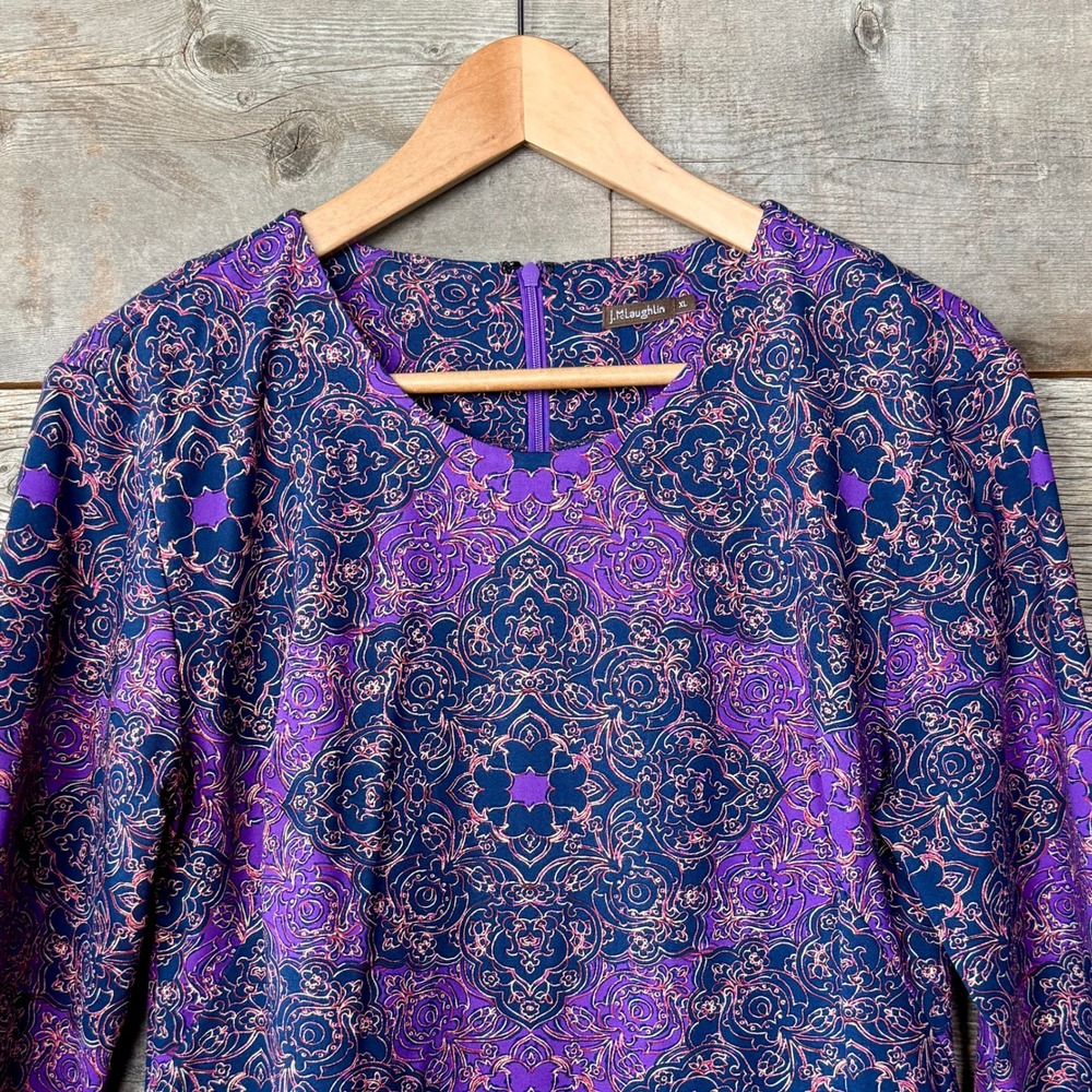 J.McLaughlin Catalina Cloth Astor Tile Sheath Dress XL Purple Stretch Travel - Picture 2 of 8